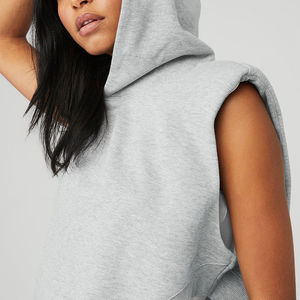 Venta al por mayor de alta calidad pulóver sin mangas Sudadera con capucha logotipo personalizado sin mangas Sudadera con capucha mujer crop top pulóver sin mangas de algodón Sudadera con capucha - Product Image 6