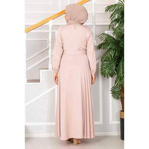Asmara <b>Belted</b> Hijab Modest <b>Dress</b> Powder Color - Product Image 2