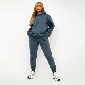 65% coton 35% polyester doux Jersey tissu côtelé poignets base surdimensionné jogger bleu orageux femmes survêtement bas - Product Image 4