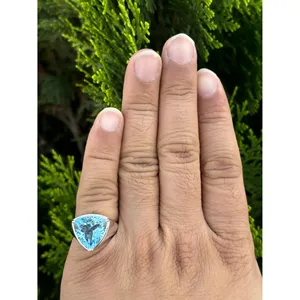 925 <b>Silver</b> Trillion Blue Topaz <b>Ring</b> Rhodium Plated with Romantic Ovular <b>Garnet</b> and Turquoise for Everyday Wear - Product Image 4