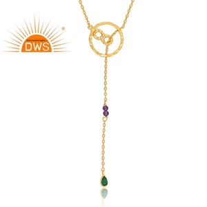 Best Quality Sterling Silver 18K Gold Plated Natural Multi Gemstone Charm Pendant <b>Necklace</b> Fine Jewelry for Women Gift for Her - Product Image 2