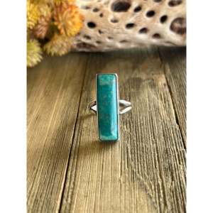 Navajo Handmade Royston <b>Turquoise</b> Sterling Silver Oval Cluster <b>Ring</b> Size 8.5 - Product Image 1
