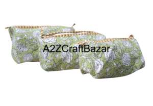 Organisateur de maquillage de voyage en coton léger et durable, écologique, à fermeture éclair, motif à franges vintage, 3 pièces - Product Image 6