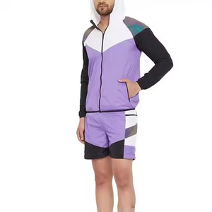 Vente en gros d'ensemble coupe-vent et short pour homme, ensemble d'été deux pièces en coton à manches courtes, ensemble t-shirt et short pour homme - Product Image 2