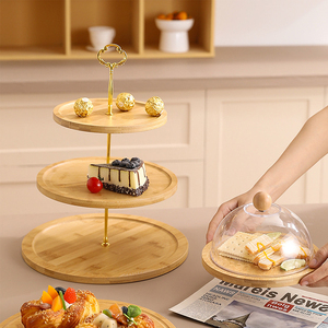 Cubierta de bandeja de postre alta, soporte de exhibición de madera, tapa de placa de prueba de fruta de pan disponible, juego en caja grande y pequeña, decoración del hogar - Product Image 2