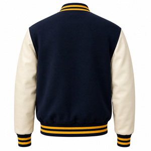 SINEWY SPORTS Unisex Winter Marineblau Umweltfreundliche Fleece-Gefütterte College-Jacke NY Buchstaben-Stickerei Vorne Kontrast-Ärmel Farbblock - Product Image 2