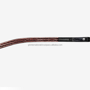 Elegante y hermosa banda de ceja de caballo de cuero inglés negro de forma curva con cristales negros y rojos de 5 filas y cierre de botón - Product Image 6