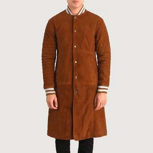 Wilde Brown Vintage Varsity Coat <b>Suede</b> Genuine Leather PU Casual College Style Embroidered Technics Available XS 6XL for Autumn - Product Image 4