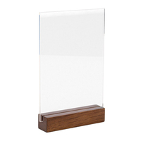 Exhibidor de Acrílico Transparente de Doble Cara con Base de Madera, Soporte de Exhibición de Menú de Mesa de Madera para Restaurantes, Hoteles, Tiendas