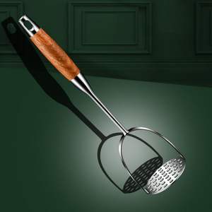 Triturador de patatas de acero inoxidable con mango de madera, triturador de patatas de Metal resistente, utensilio triturador de alimentos, triturador manual de verduras y frutas - Product Image 5