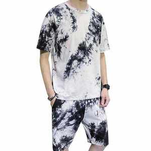 Summer Men's Casual Plaid Plus Size Quick Dry 100% Cotton Custom Logo T-shirt and Shorts <b>Sets</b> - Product Image 3