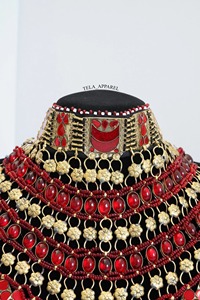 Ensemble de mariée artisanal traditionnel afghan de couleur rouge avec des pierres pour les femmes afghanes - Product Image 2