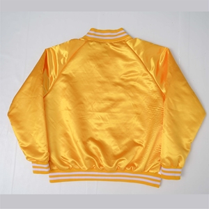 Veste de sport blanche et jaune de style universitaire, bouton-pression, vêtement extérieur brillant, bomber satiné bicolore, bomber unisexe, vestes universitaires - Product Image 6