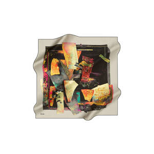 Black Silk Crepe Satin Square Scarf with Geometric Pattern - Product Image 2