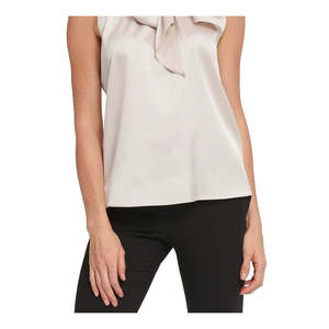 Camicetta da donna DKNY taglia XL con fiocco, collo a lupetto, ricamata in raso, top lungo formale da ufficio con motivo a tinta unita, colore rosa - Product Image 3