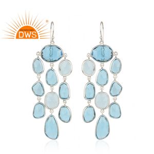 ต่างหูแบบห้อยอัญมณีสีฟ้าแก้วธรรมชาติสีเงินสเตอริง925ผู้ผลิตเครื่องประดับตามสั่ง - Product Image 1