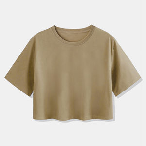 Tops courts personnalisés en coton/fibre de bambou pour femmes, coupe ajustée, style streetwear, t-shirts courts imprimés en relief, décontractés, été, séchage rapide - Product Image 4