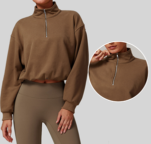 Sudaderas con capucha con media cremallera de fábrica personalizadas, sudaderas con cremallera y cuello simulado para mujer, sudaderas de algodón de alta calidad - Product Image 1