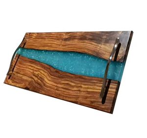 Plateau de service en résine personnalisable avec poignée en métal Fournitures pour restaurants et hôtels Vaisselle artisanale - Product Image 2