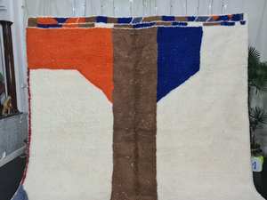 Tapis bleu et orange fait à la main berbère artistique Beniourain personnalisé marocain artistique abstrait berbère tapis pour salon OEM - Product Image 2