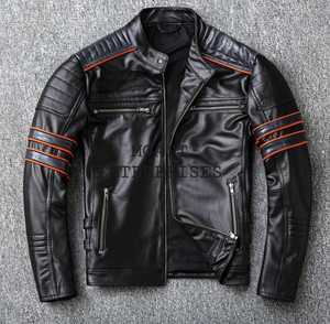 Veste en cuir de vache personnalisable de haute qualité Logo Style vintage Denim tissu teint uni fermeture éclair hiver Service OEM disponible - Product Image 2