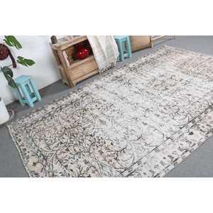 พรมตุรกีขนาด 5.7x9.3 ฟุต พรมวินเทจขนาดใหญ่ พรมลายดอกไม้สีขาว - Product Image 2