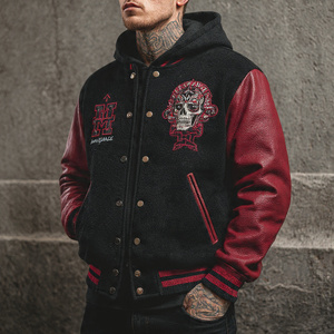 Chaqueta Universitaria de Cuero OEM para Hombre, Chaqueta Universitaria de Béisbol de Invierno, Chaqueta Universitaria con Botones para Hombre, Ropa Urbana - Product Image 4