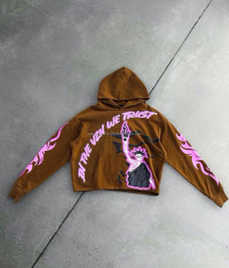 Personnalisé pour hommes Crop surdimensionné bas avec ficelle avec unisexe demi pas de poche ourlet brut 3D coupé bord coudre bouffée impression à capuche - Product Image 4