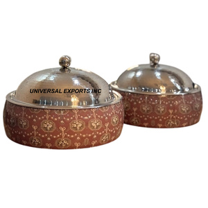 Ensemble de deux casseroles en métal et en bois de qualité supérieure faites à la main classique élégant chauffe-plats en métal fantaisie - Product Image 4