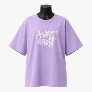 Camiseta Morada Oversize para Mujer, de Algodón, Casual, Holgada, Cuello Redondo, Manga Corta, Estampada, para Verano - Product Image 1