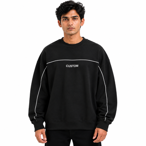 Sweat-shirt noir tendance avec logo personnalisé, pull en molleton gris coupe oversize, épaules tombantes, 100% coton 400g, crop, vente en gros, sweats à capuche USA - Product Image 1