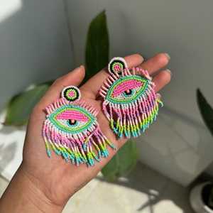 Boucles d'oreilles brodées, modèles de boucles d'oreilles en perles, boucles d'oreilles en perles faites à la main, bijoux de fête pour femmes au meilleur prix, boucles d'oreilles en perles - Product Image 6