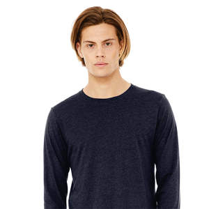 T-shirt à manches longues bleu marine chiné: coton peigné 52% Airlume, 48% poly pour un confort classique - Product Image 4