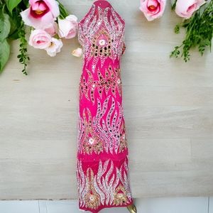 Luxe VIP fait à la main robe de mariée nigériane pure soie George Wrapper lourd perlé paillettes pierre perles pour printemps/automne/hiver - Product Image 5