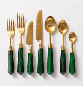 Meilleure vente service de couverts en métal plaqué or avec manche en marbre blanc pour hôtels et restaurants service de couverts de vaisselle - Product Image 4