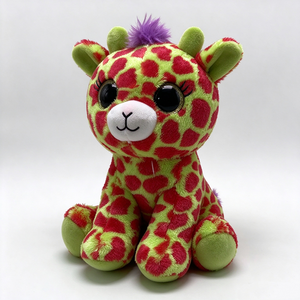 Customized Green Red Spotted Giraffe <b>Plush</b> Toy, Cute Big Black Glitter Eyes Stuffed Safari Animal, Soft Sitting Giraffe Doll - Product Image 4