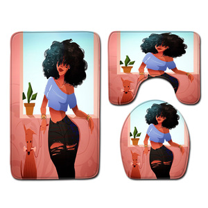 Ensemble de tapis de salle de bain africains imprimés sur mesure pour salle de bain, rideau de douche antidérapant, tapis de bain - Product Image 2