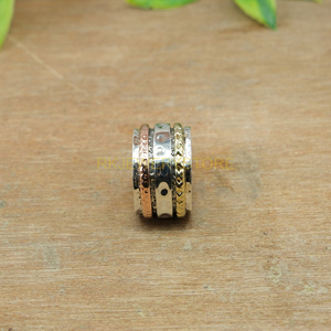 Bague tournante en argent faite à la main |   Bague de méditation en argent oxydé |   Bague rotative unisexe en laiton et cuivre, bague anti-stress - Product Image 3
