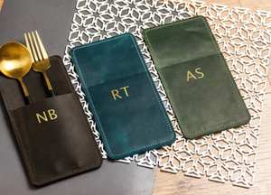 Soporte de cubiertos de cuero clásico para mesa de restaurante, organizador de utensilios portátil, rollo para configuración de mesa - Product Image 2