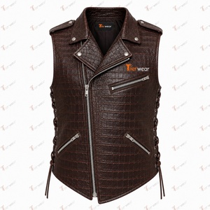Chaleco de moto con estampado de cocodrilo marrón para hombre de Tiierwear con cierre de cremallera y cordones laterales para uso exterior en otoño - Product Image 4