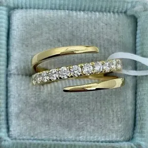 Anillo de boda de plata de ley chapado en oro de corte brillante de diamante simulado de 1,2 quilates para mujer, regalo de compromiso para fiesta - Product Image 1