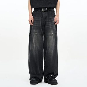 Personnalisé Baggy Jeans Hommes Nouveau Droite Couture Rivet Noir Jeans Lavage Vintage Streetwear Jeans Pantalon pour Hommes Femmes 2025 - Product Image 1