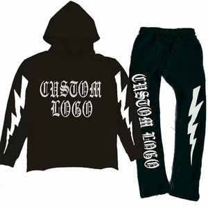 Ensemble survêtement unisexe en coton français lourd 500 g/m², pantalon de survêtement évasé personnalisé, sweat-shirt à capuche, strass pour l'hiver - Product Image 2