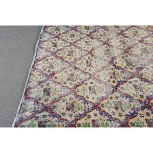 พรมขนแกะสไตล์ตุรกีโบราณสีเบจคลาสสิกขนาด5.7x8.6ฟุตงานแฮนด์เมดพรมขนน้ำยางรูปแบบการเย็บปะติดปะต่อกันทรงสี่เหลี่ยมโถงทางเดินดีไซน์ใหม่ - Product Image 4