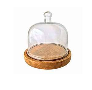 Assiette de présentation à dessert en bois d'acacia servant des plateaux de nourriture créatifs avec dôme en verre Plateau de service à gâteau en bois d'acacia écologique - Product Image 6