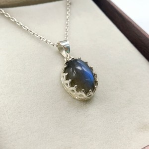 Natural <b>Labradorite</b> Oval Cut Blue Flashy Fire Vintage Design <b>Pendant</b> 925 Sterling Silver Classic Charm Women Girl Anniversary - Product Image 6