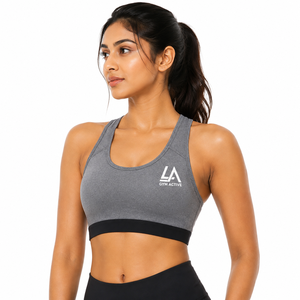 Womens Racerback Sports Bra | Custom Logo High Support Breathable Spandex/Nylon <b>Mesh</b> Gym Workout Fitness Yoga Activewear <b>Top</b> - Product Image 1