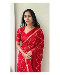 Sari en Georgette de Viscose Pure avec Broderie, Longueur 5,5 Mètres - Product Image 1