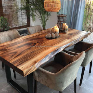 Mesa de Comedor Cuadrada Moderna Hecha a Mano de Madera Maciza con Patas de Metal, Estilo Rústico Ecológico, 6 Plazas, Marca KALATRI para Uso Doméstico - Product Image 2