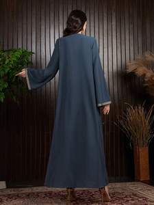 Vestido de Noche Turco con Hiyab para Musulmanas, 100% Algodón, Bordado a Máquina, Elegante, Holgado, Manga Corta, Largo Maxi, Casual, Lavable - Product Image 3